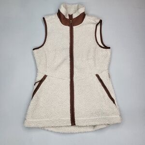Avalanche Cream Sherpa Vest with Brown Trim